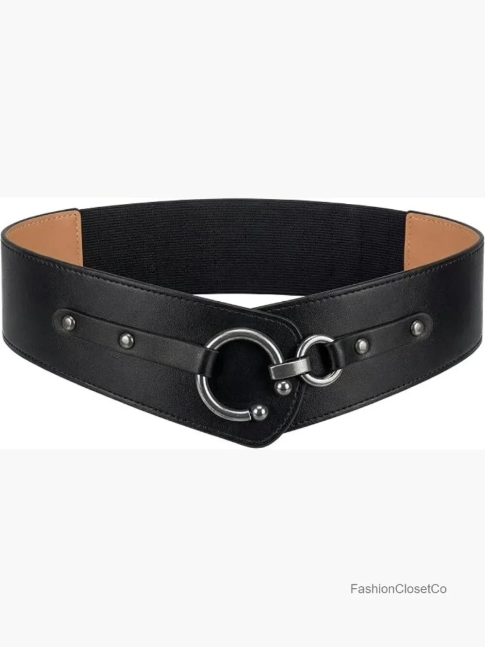 Wide Elastic Stretch Retro Metal Interlock Buckle Belt